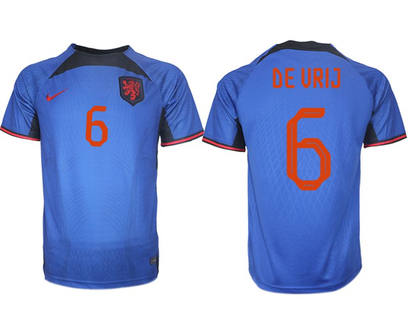 Men 2022 World Cup National Team Netherlands away aaa version blue #6 Soccer Jersey->netherlands(holland) jersey->Soccer Country Jersey